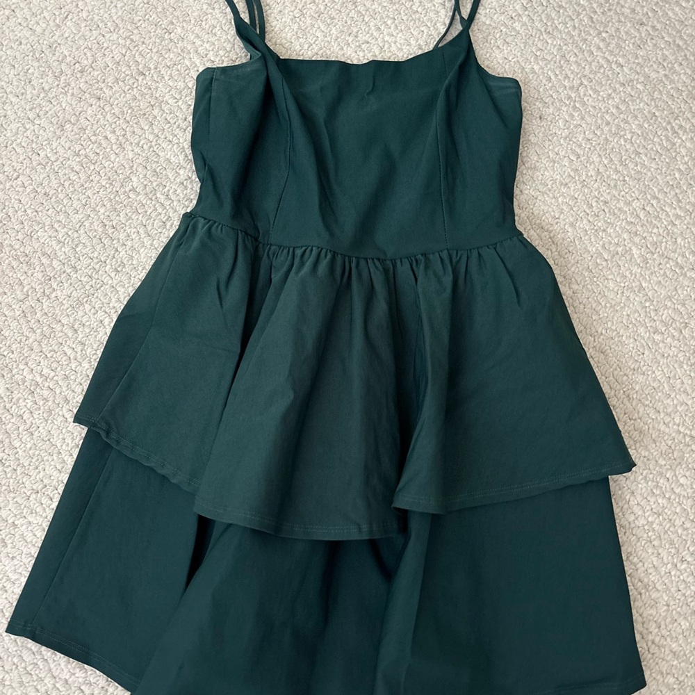 Tiered Green Spaghetti-Strap Dress